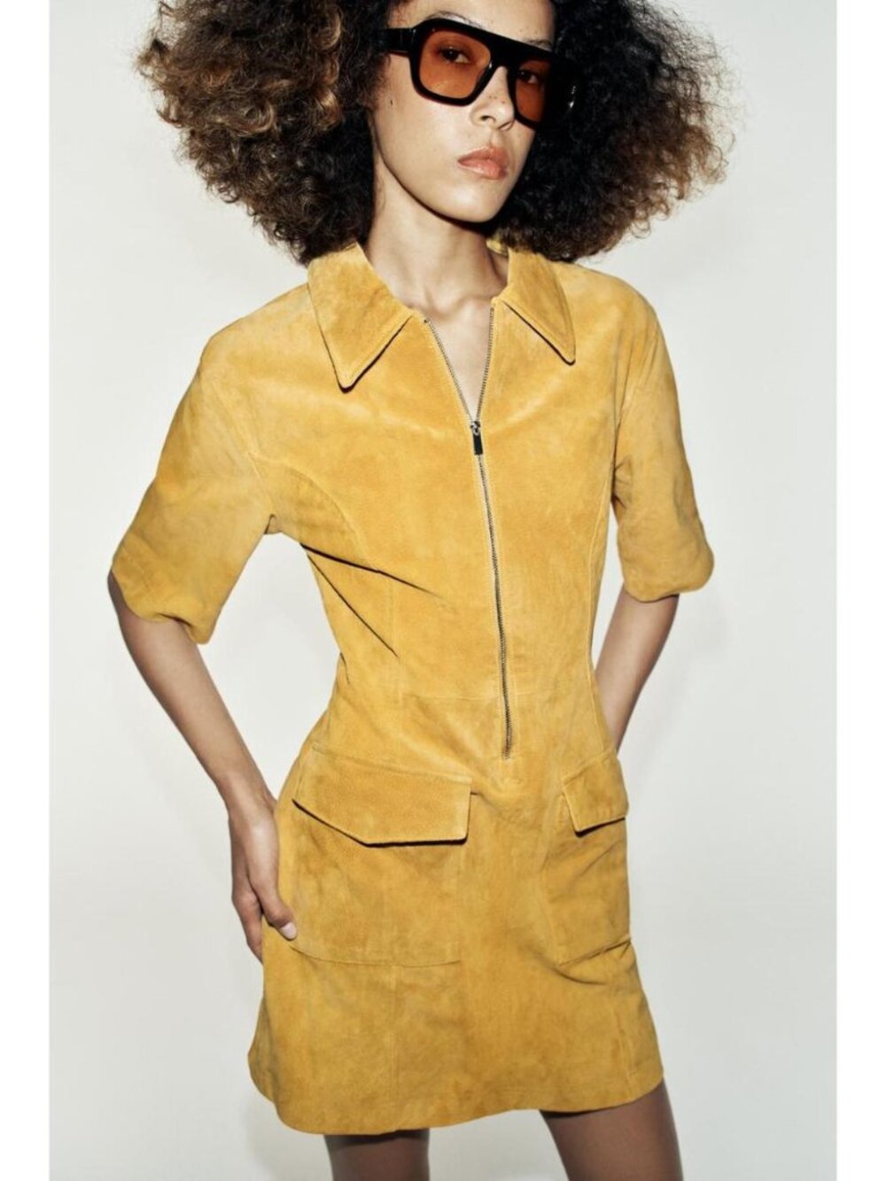 ZARA 100% LEATHER ZIP-UP MINI DRESS 3046/292/305